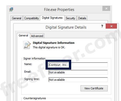 Screenshot of the Contour, Inc. certificate